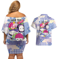 Personalized Japanese Kawaii Sushi Couples Matching Off Shoulder Short Dress and Hawaiian Shirt Blue Wagara Palaka This Is How I Roll LT9 - Polynesian Pride