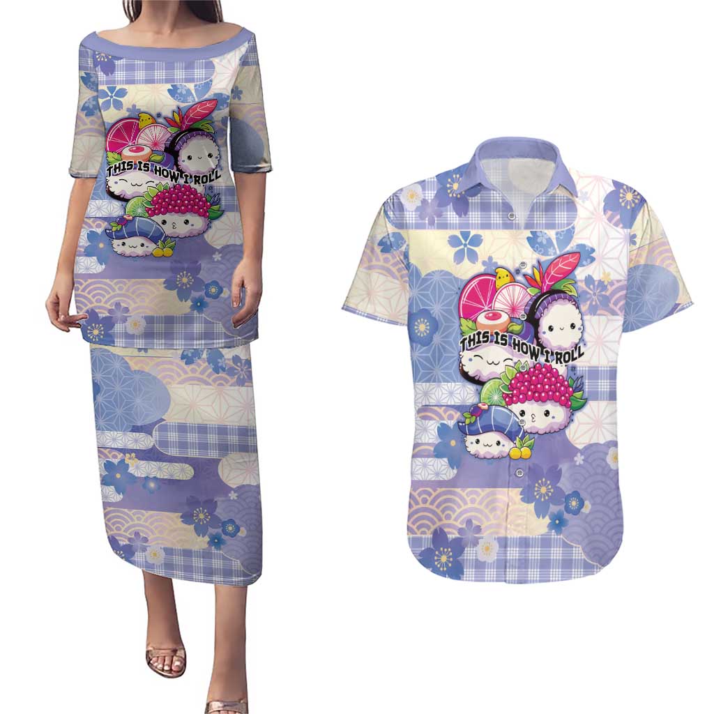 Personalized Japanese Kawaii Sushi Couples Matching Puletasi and Hawaiian Shirt Blue Wagara Palaka This Is How I Roll