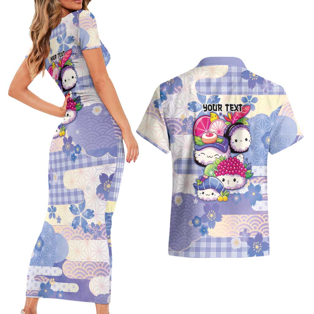 Personalized Japanese Kawaii Sushi Couples Matching Short Sleeve Bodycon Dress and Hawaiian Shirt Blue Wagara Palaka This Is How I Roll LT9 - Polynesian Pride