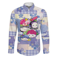 Personalized Japanese Kawaii Sushi Family Matching Off Shoulder Short Dress and Hawaiian Shirt Blue Wagara Palaka This Is How I Roll LT9 Dad's Shirt - Long Sleeve Blue - Polynesian Pride