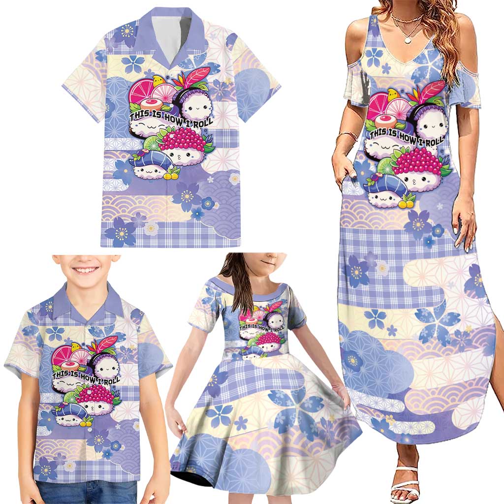 Personalized Japanese Kawaii Sushi Family Matching Summer Maxi Dress and Hawaiian Shirt Blue Wagara Palaka This Is How I Roll LT9 - Polynesian Pride