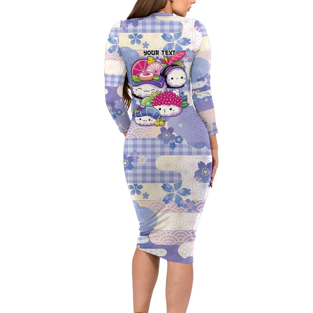 Personalized Japanese Kawaii Sushi Long Sleeve Bodycon Dress Blue Wagara Palaka This Is How I Roll