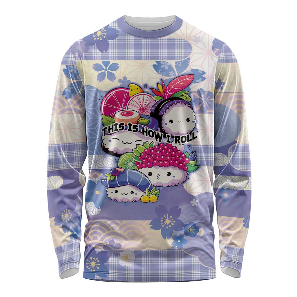 Personalized Japanese Kawaii Sushi Long Sleeve Shirt Blue Wagara Palaka This Is How I Roll