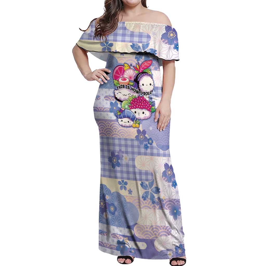 Personalized Japanese Kawaii Sushi Off Shoulder Maxi Dress Blue Wagara Palaka This Is How I Roll