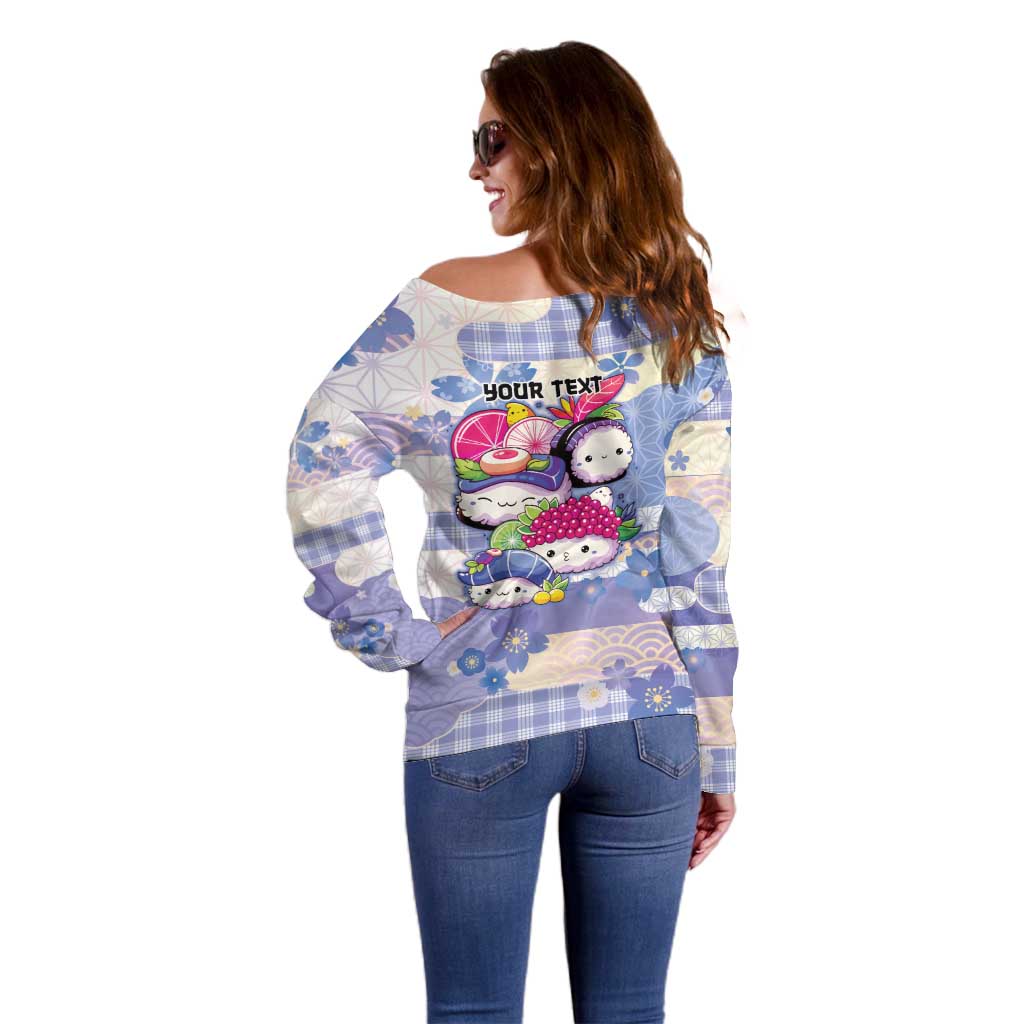 Personalized Japanese Kawaii Sushi Off Shoulder Sweater Blue Wagara Palaka This Is How I Roll