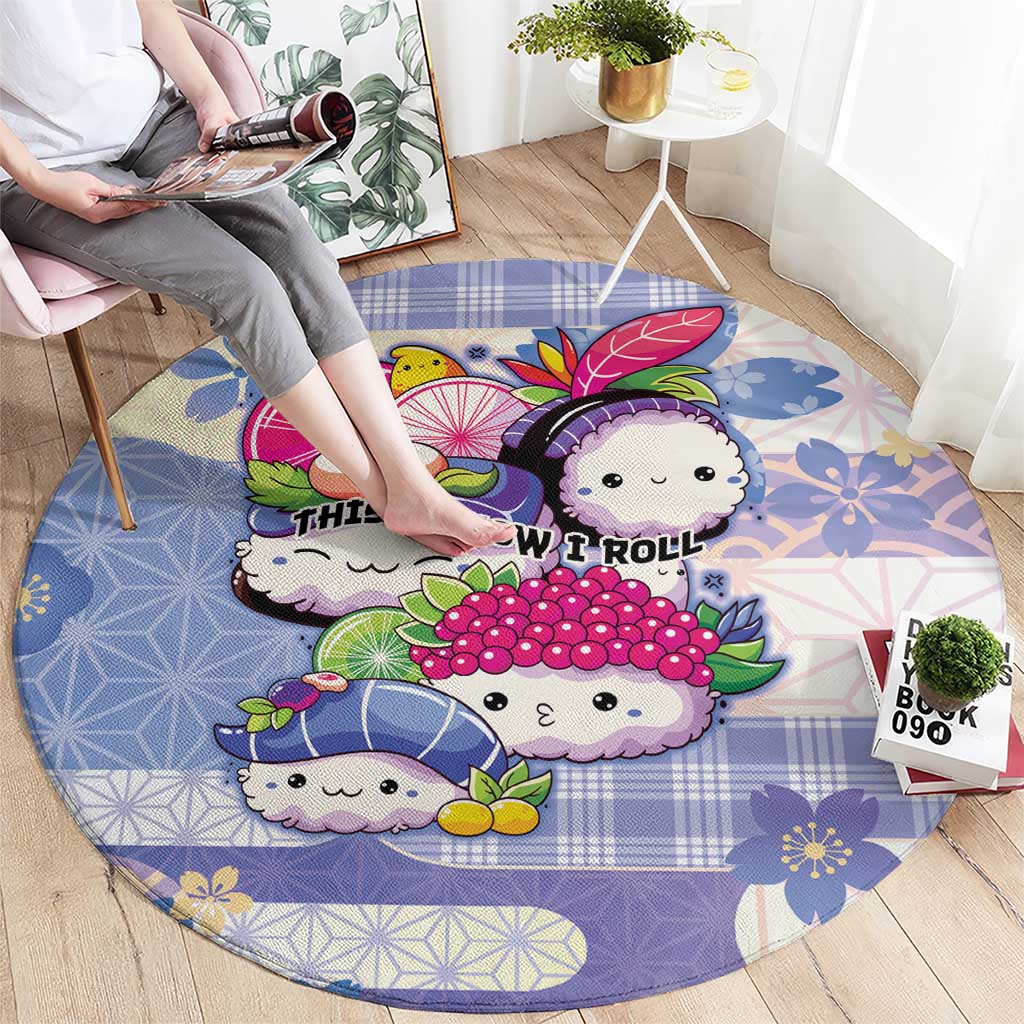 Japanese Kawaii Sushi Round Carpet Blue Wagara Palaka This Is How I Roll