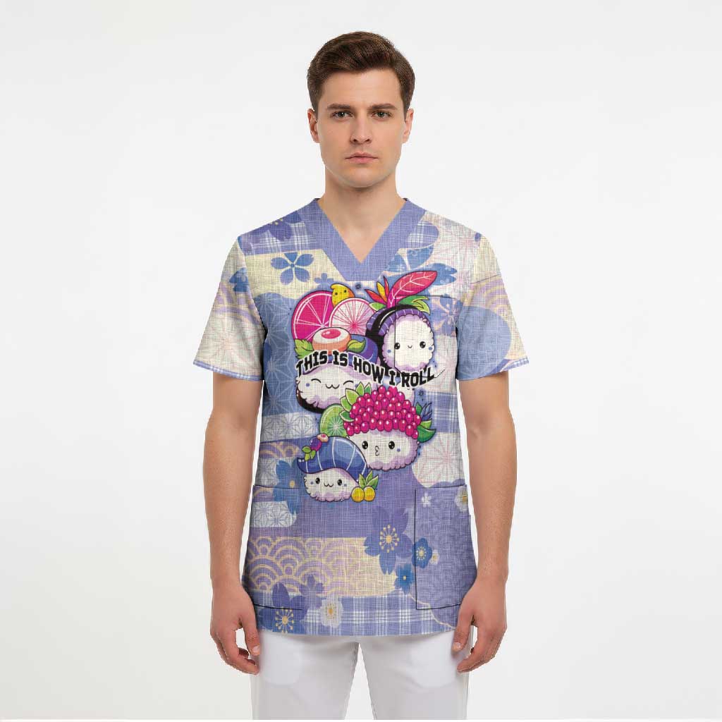 Personalized Japanese Kawaii Sushi Scrub Top Blue Wagara Palaka This Is How I Roll