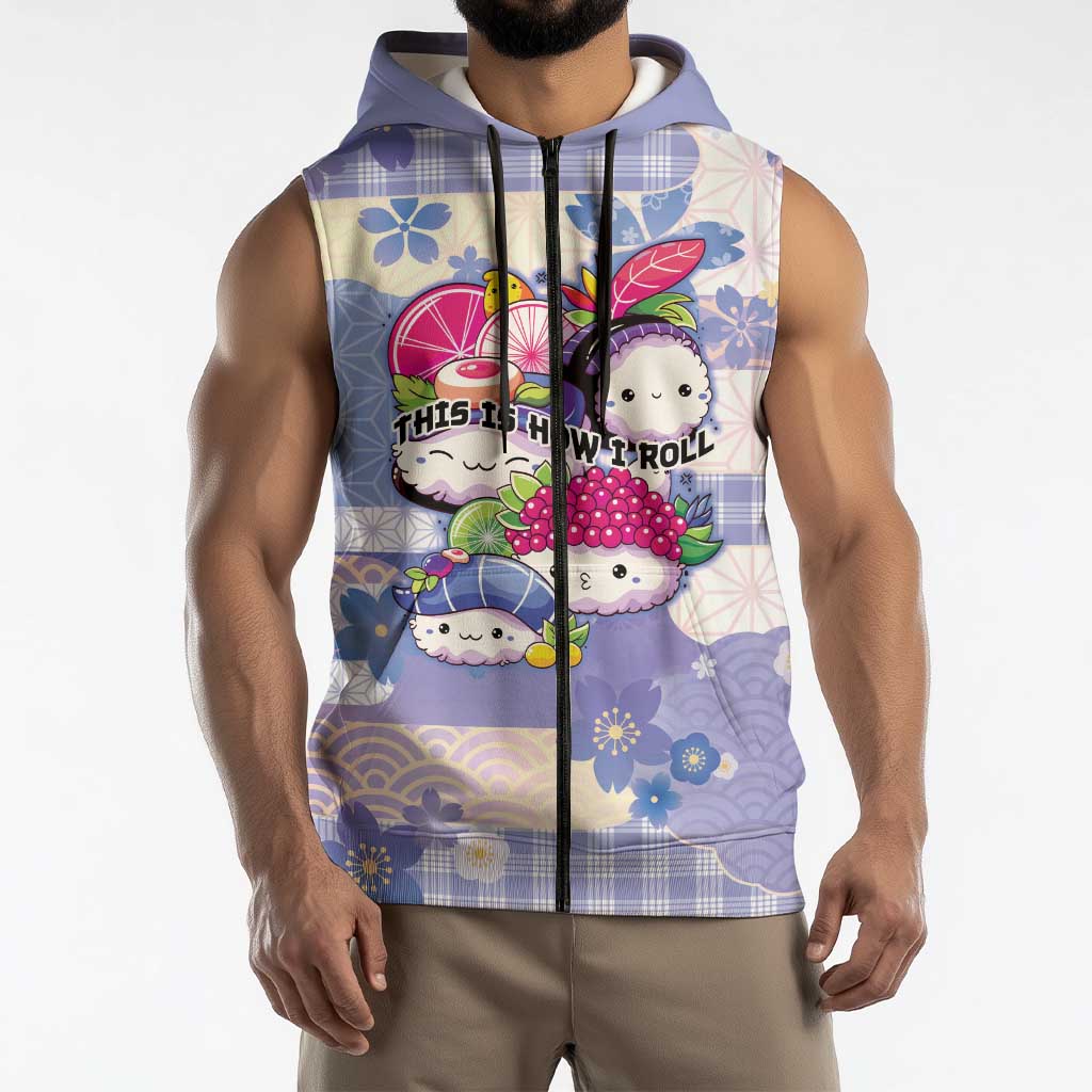 Personalized Japanese Kawaii Sushi Sleeveless Zip Hoodie Blue Wagara Palaka This Is How I Roll