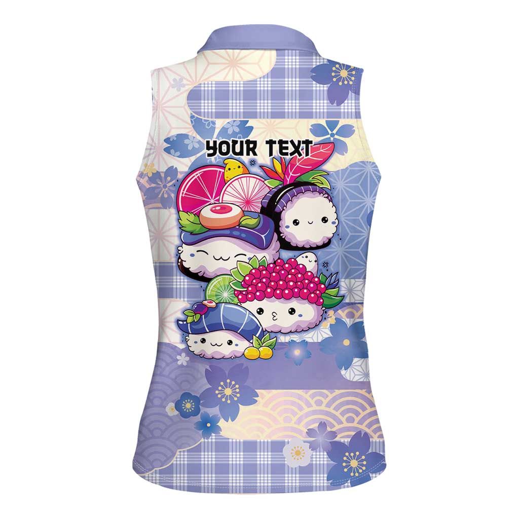 Personalized Japanese Kawaii Sushi Women Sleeveless Polo Shirt Blue Wagara Palaka This Is How I Roll