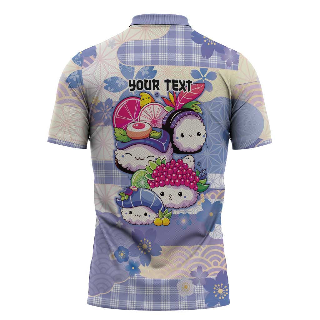 Personalized Japanese Kawaii Sushi Zipper Polo Shirt Blue Wagara Palaka This Is How I Roll