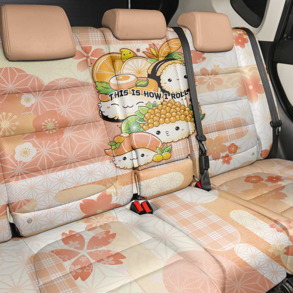 Japanese Kawaii Sushi Back Car Seat Cover Peach Wagara Palaka This Is How I Roll