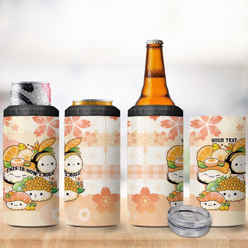 Personalized Japanese Kawaii Sushi 4 in 1 Can Cooler Tumbler Peach Wagara Palaka This Is How I Roll
