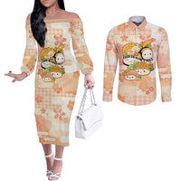 Personalized Japanese Kawaii Sushi Couples Matching Off The Shoulder Long Sleeve Dress and Long Sleeve Button Shirt Peach Wagara Palaka This Is How I Roll
