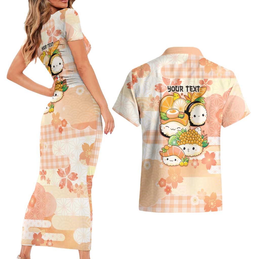 Personalized Japanese Kawaii Sushi Couples Matching Short Sleeve Bodycon Dress and Hawaiian Shirt Peach Wagara Palaka This Is How I Roll