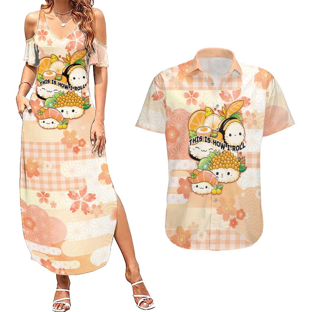 Personalized Japanese Kawaii Sushi Couples Matching Summer Maxi Dress and Hawaiian Shirt Peach Wagara Palaka This Is How I Roll