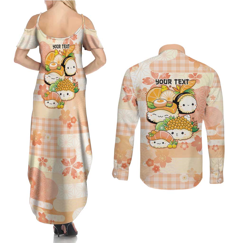 Personalized Japanese Kawaii Sushi Couples Matching Summer Maxi Dress and Long Sleeve Button Shirt Peach Wagara Palaka This Is How I Roll