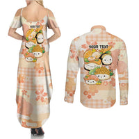 Personalized Japanese Kawaii Sushi Couples Matching Summer Maxi Dress and Long Sleeve Button Shirt Peach Wagara Palaka This Is How I Roll