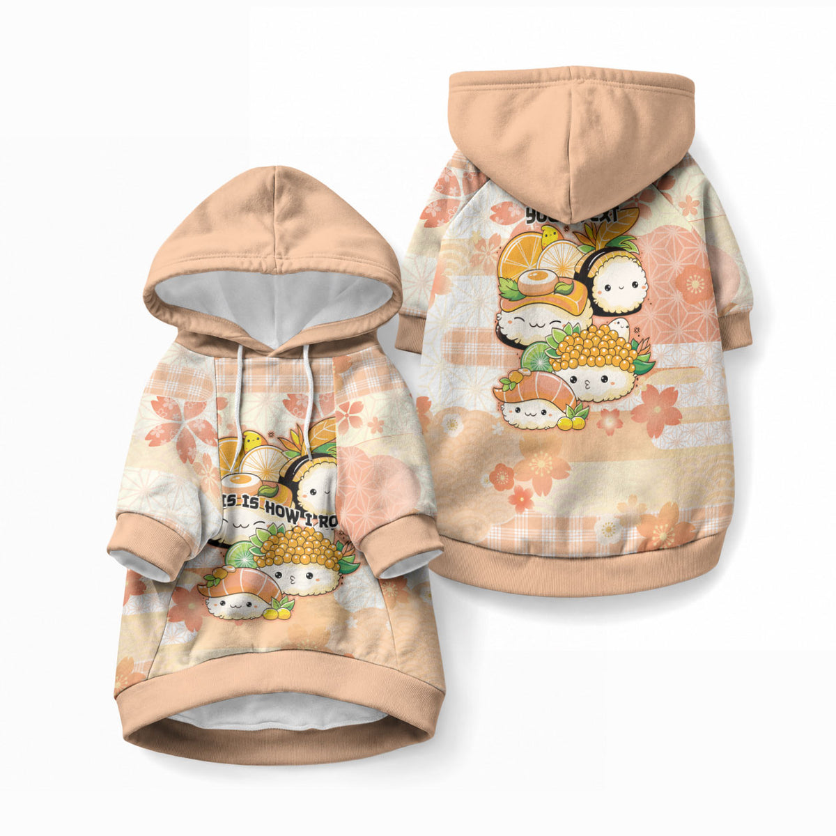 Personalized Japanese Kawaii Sushi Pet Hoodie Peach Wagara Palaka This Is How I Roll LT9 Pullover Peach - Polynesian Pride