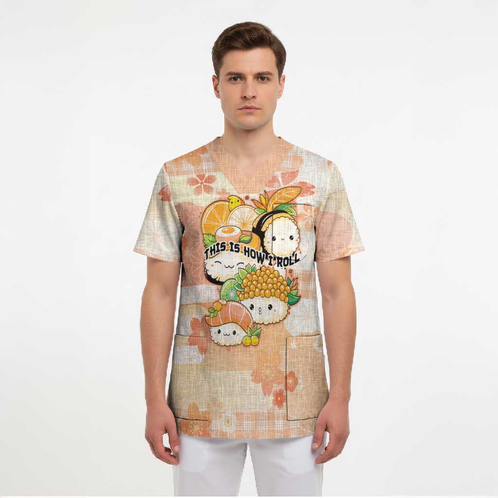 Personalized Japanese Kawaii Sushi Scrub Top Peach Wagara Palaka This Is How I Roll