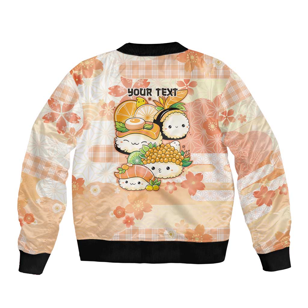 Personalized Japanese Kawaii Sushi Sleeve Zip Bomber Jacket Peach Wagara Palaka This Is How I Roll