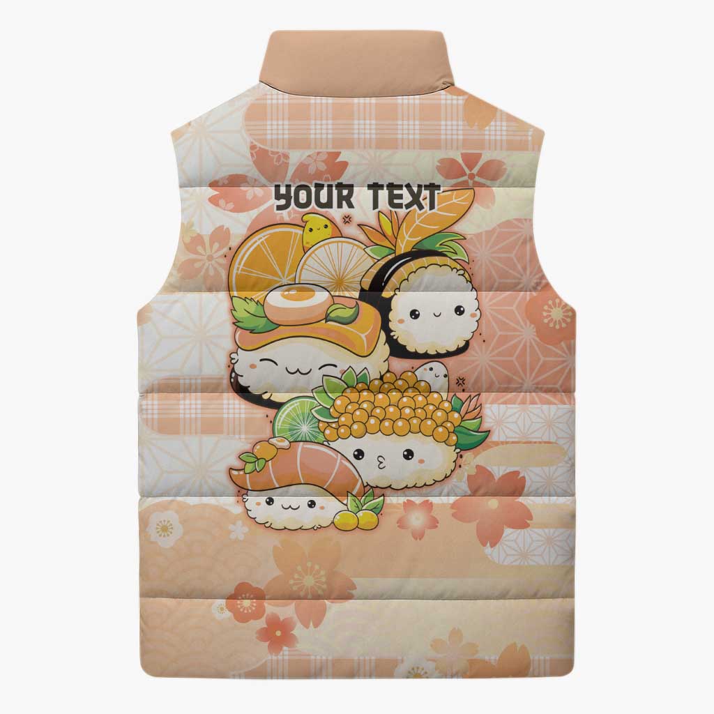 Personalized Japanese Kawaii Sushi Sleeveless Puffer Jacket Peach Wagara Palaka This Is How I Roll