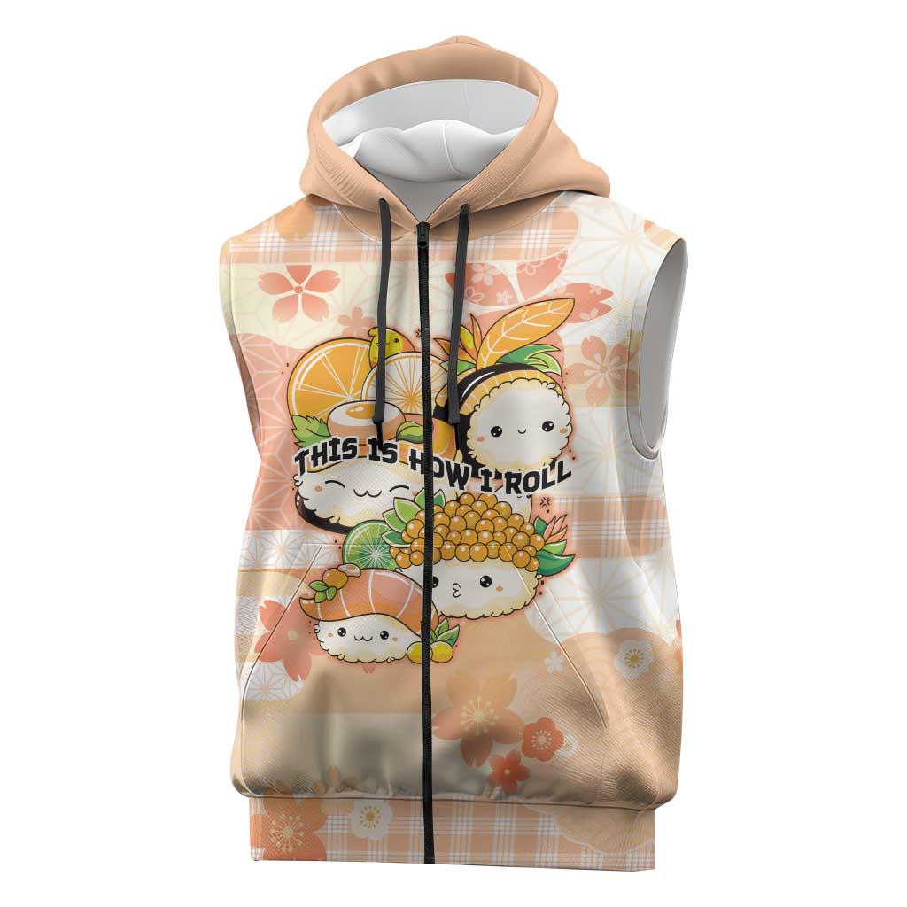 Personalized Japanese Kawaii Sushi Sleeveless Zip Hoodie Peach Wagara Palaka This Is How I Roll
