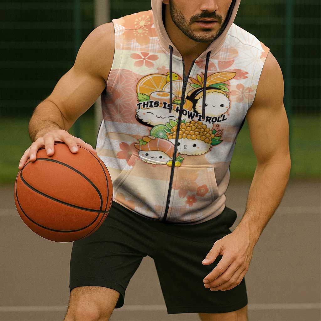 Personalized Japanese Kawaii Sushi Sleeveless Zip Hoodie Peach Wagara Palaka This Is How I Roll