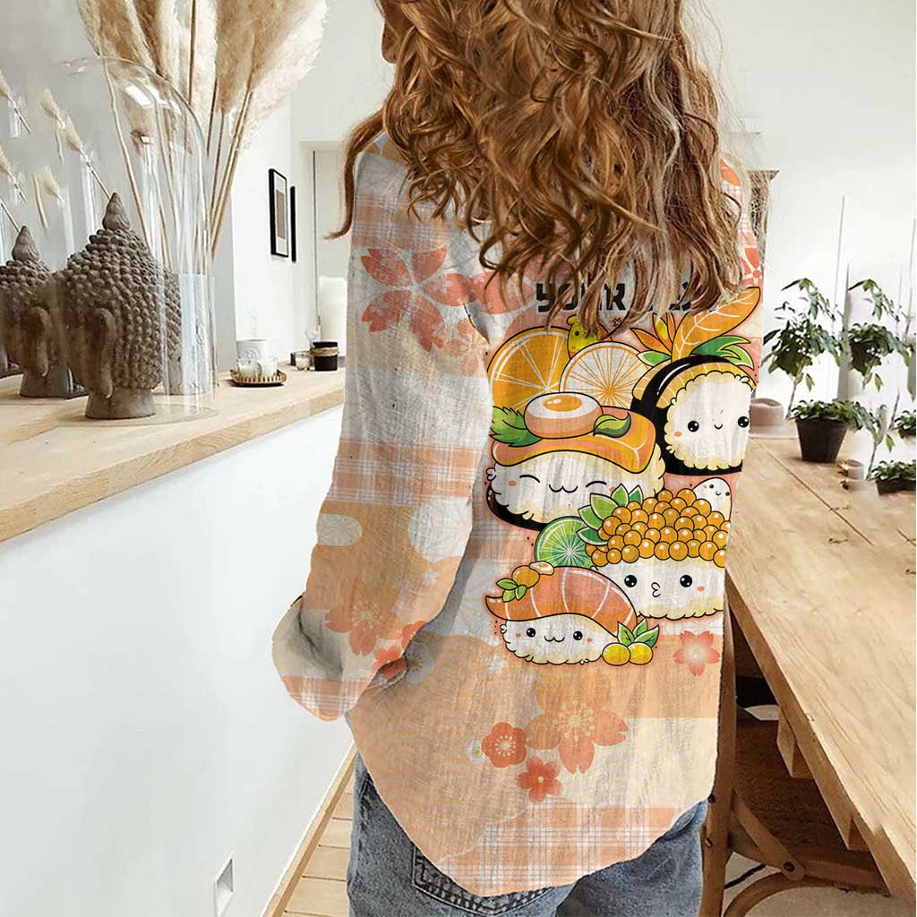 Personalized Japanese Kawaii Sushi Women Casual Shirt Peach Wagara Palaka This Is How I Roll