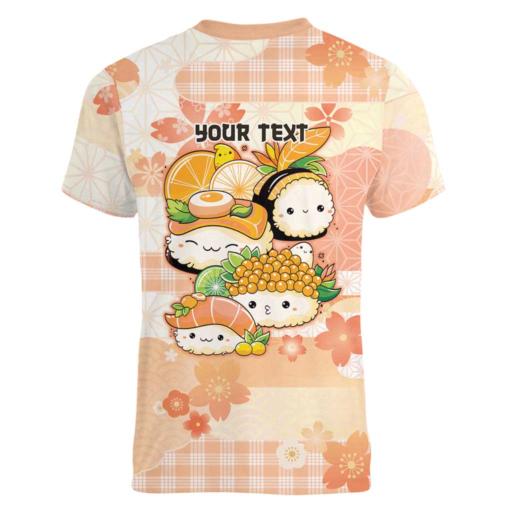 Personalized Japanese Kawaii Sushi Women V-Neck T-Shirt Peach Wagara Palaka This Is How I Roll