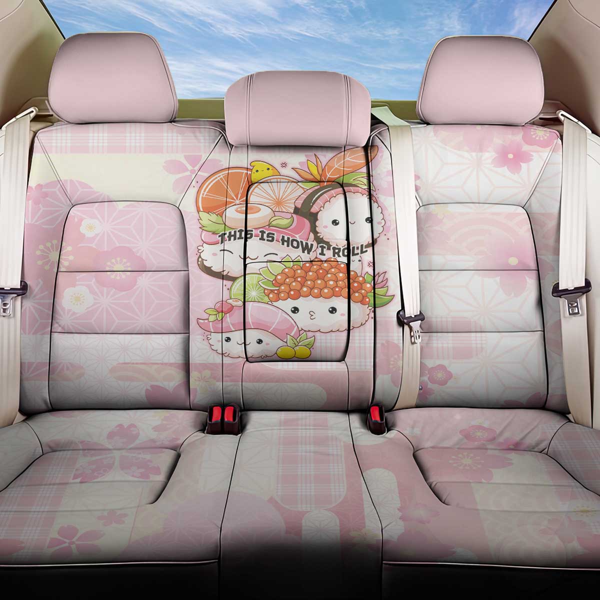 Japanese Kawaii Sushi Back Car Seat Cover Pink Wagara Palaka This Is How I Roll