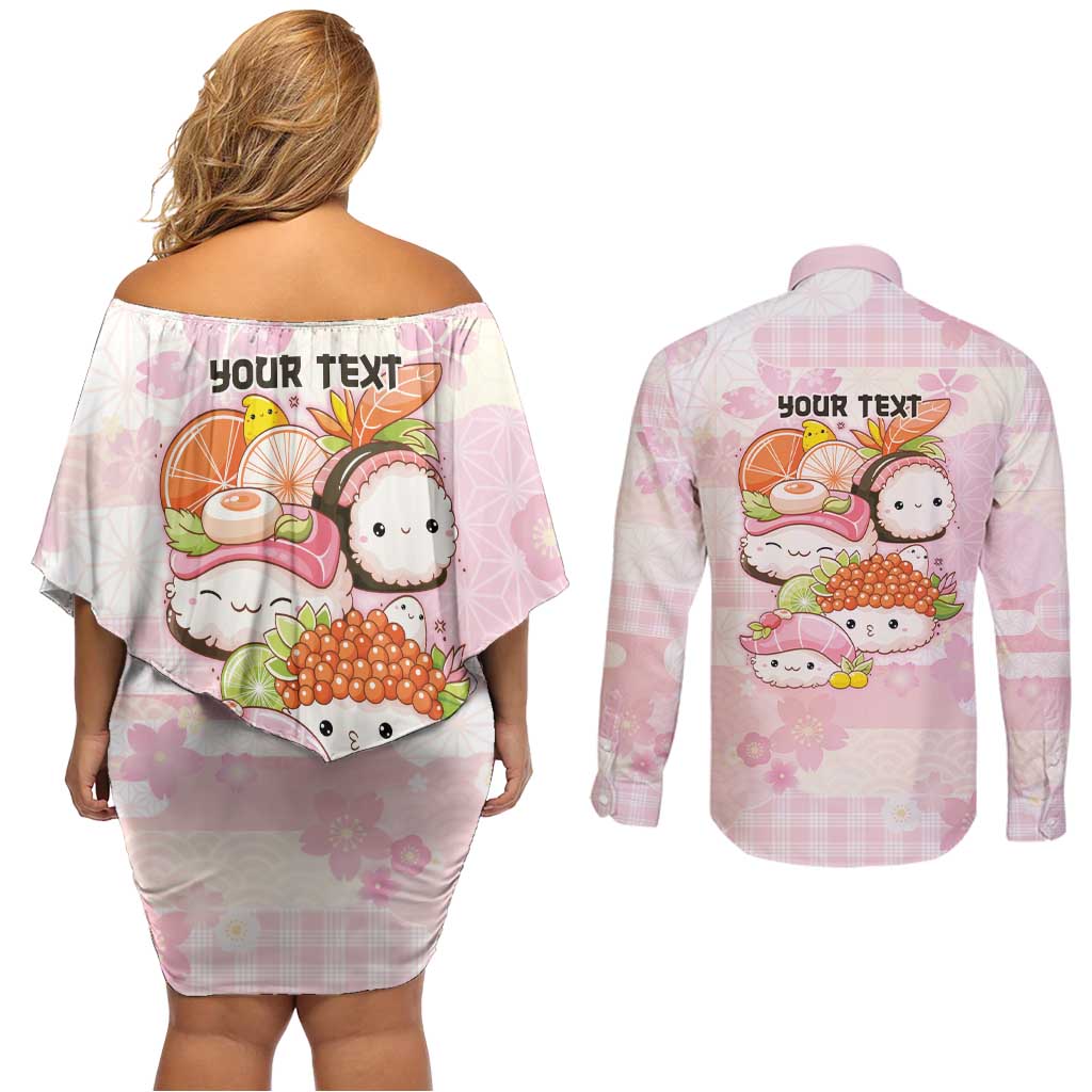 Personalized Japanese Kawaii Sushi Couples Matching Off Shoulder Short Dress and Long Sleeve Button Shirt Pink Wagara Palaka This Is How I Roll LT9 - Polynesian Pride