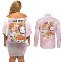 Personalized Japanese Kawaii Sushi Couples Matching Off Shoulder Short Dress and Long Sleeve Button Shirt Pink Wagara Palaka This Is How I Roll LT9 - Polynesian Pride