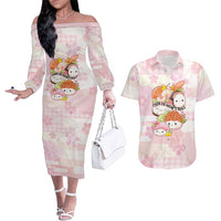 Personalized Japanese Kawaii Sushi Couples Matching Off The Shoulder Long Sleeve Dress and Hawaiian Shirt Pink Wagara Palaka This Is How I Roll LT9 Pink - Polynesian Pride
