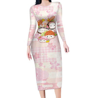 Personalized Japanese Kawaii Sushi Family Matching Long Sleeve Bodycon Dress and Hawaiian Shirt Pink Wagara Palaka This Is How I Roll LT9 Mom's Dress Pink - Polynesian Pride