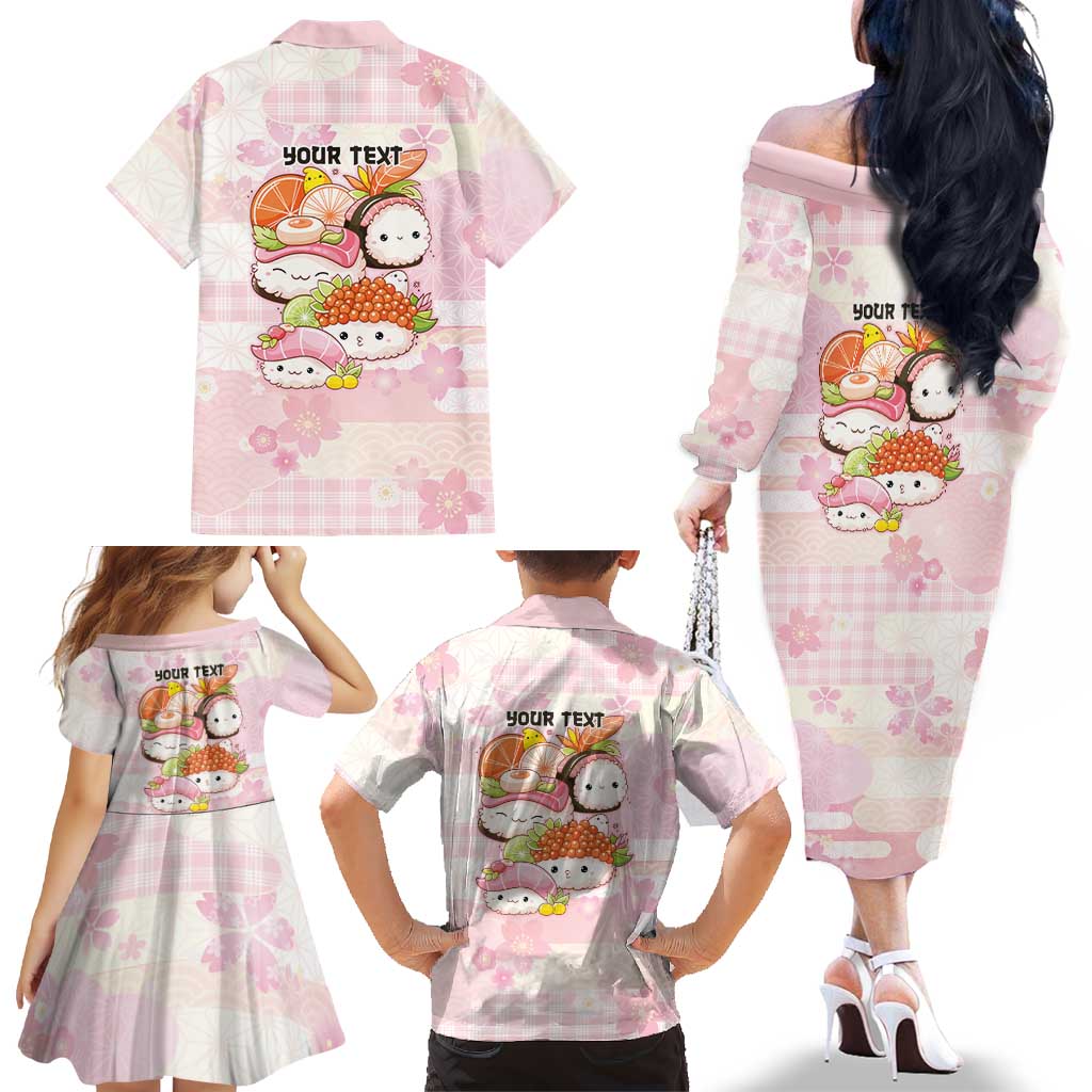Personalized Japanese Kawaii Sushi Family Matching Off The Shoulder Long Sleeve Dress and Hawaiian Shirt Pink Wagara Palaka This Is How I Roll LT9 - Polynesian Pride
