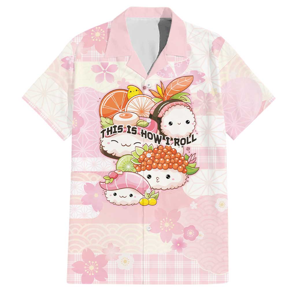 Personalized Japanese Kawaii Sushi Family Matching Short Sleeve Bodycon Dress and Hawaiian Shirt Pink Wagara Palaka This Is How I Roll LT9 Dad's Shirt - Short Sleeve Pink - Polynesian Pride