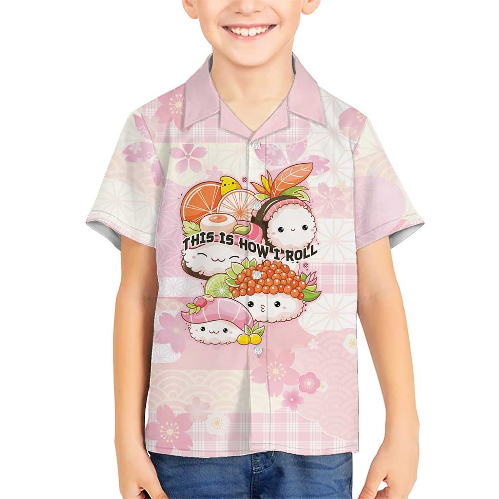 Personalized Japanese Kawaii Sushi Family Matching Summer Maxi Dress and Hawaiian Shirt Pink Wagara Palaka This Is How I Roll LT9 Son's Shirt Pink - Polynesian Pride