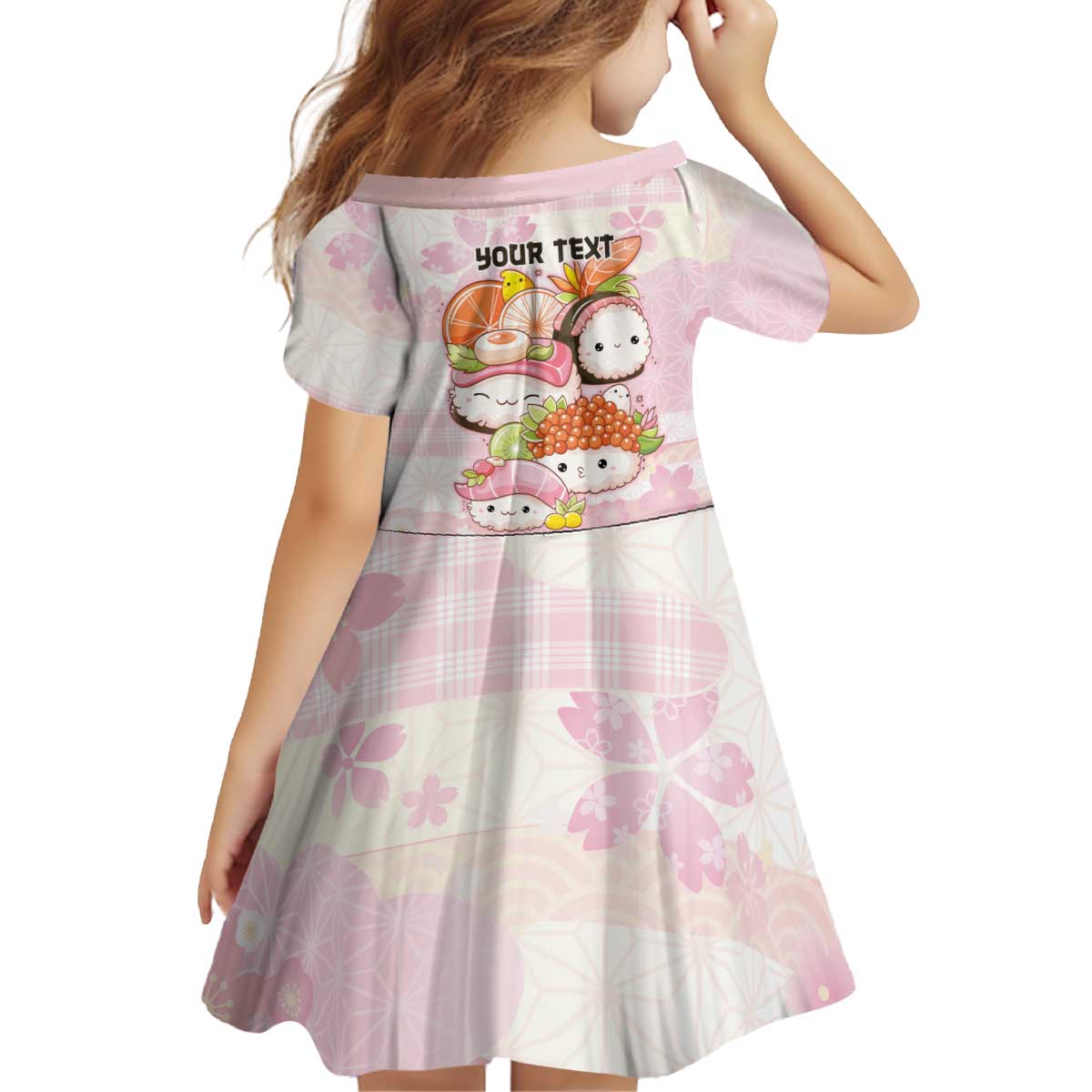 Personalized Japanese Kawaii Sushi Kid Short Sleeve Dress Pink Wagara Palaka This Is How I Roll