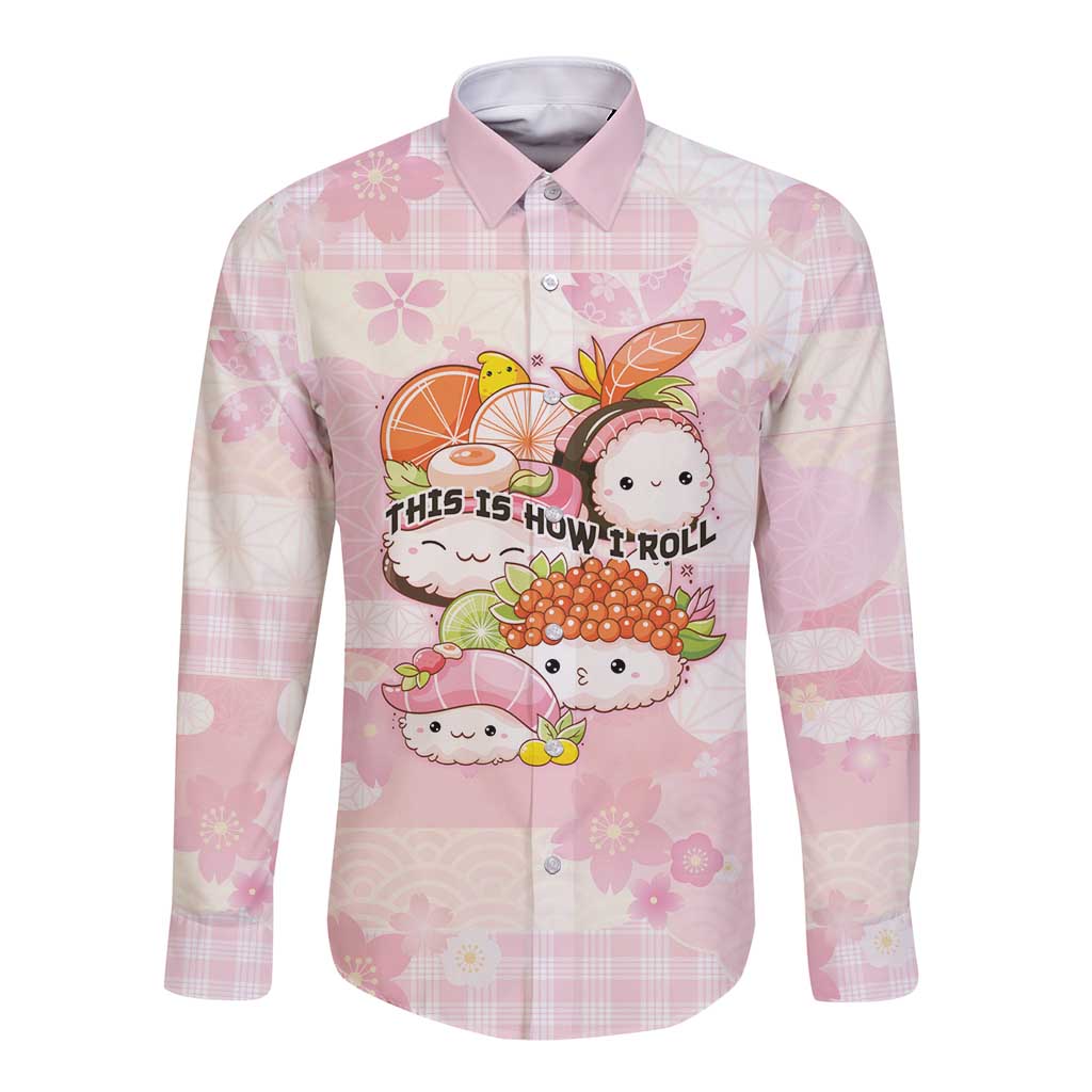 Personalized Japanese Kawaii Sushi Long Sleeve Button Shirt Pink Wagara Palaka This Is How I Roll