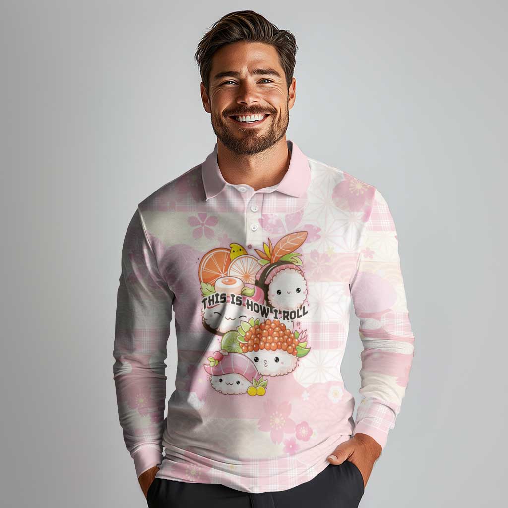 Personalized Japanese Kawaii Sushi Long Sleeve Polo Shirt Pink Wagara Palaka This Is How I Roll