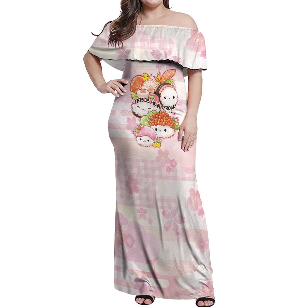 Personalized Japanese Kawaii Sushi Off Shoulder Maxi Dress Pink Wagara Palaka This Is How I Roll