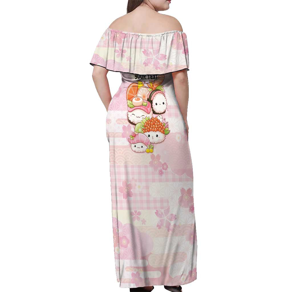 Personalized Japanese Kawaii Sushi Off Shoulder Maxi Dress Pink Wagara Palaka This Is How I Roll