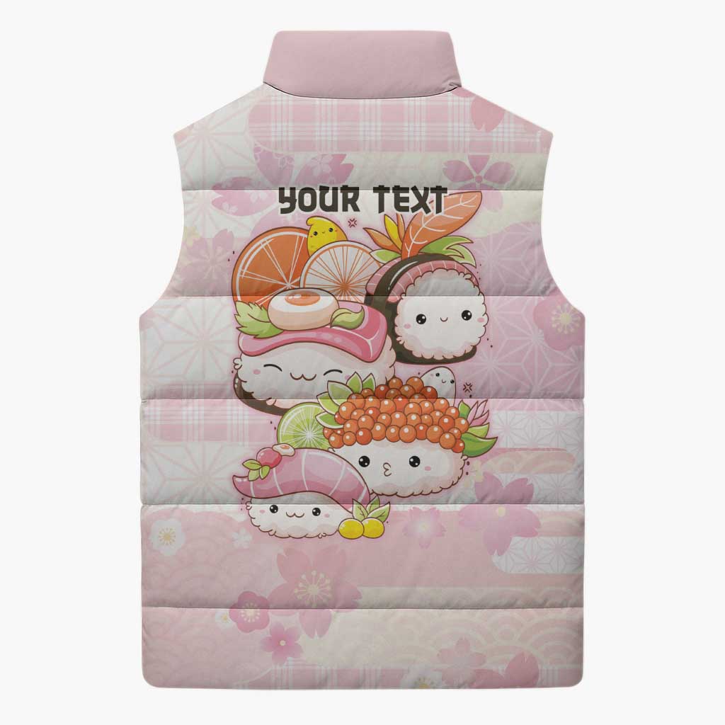 Personalized Japanese Kawaii Sushi Sleeveless Puffer Jacket Pink Wagara Palaka This Is How I Roll