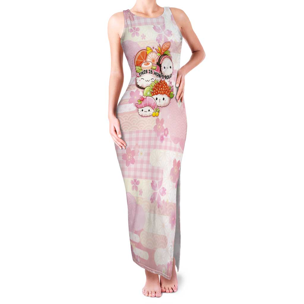 Personalized Japanese Kawaii Sushi Tank Maxi Dress Pink Wagara Palaka This Is How I Roll