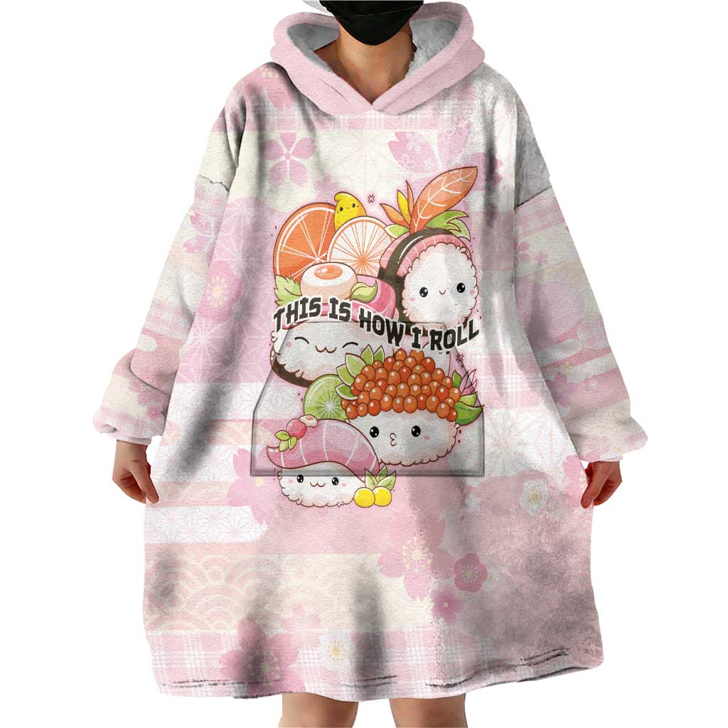 Personalized Japanese Kawaii Sushi Wearable Blanket Hoodie Pink Wagara Palaka This Is How I Roll