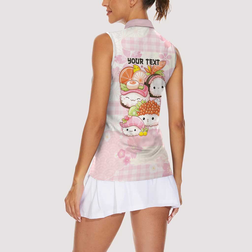 Personalized Japanese Kawaii Sushi Women Sleeveless Polo Shirt Pink Wagara Palaka This Is How I Roll