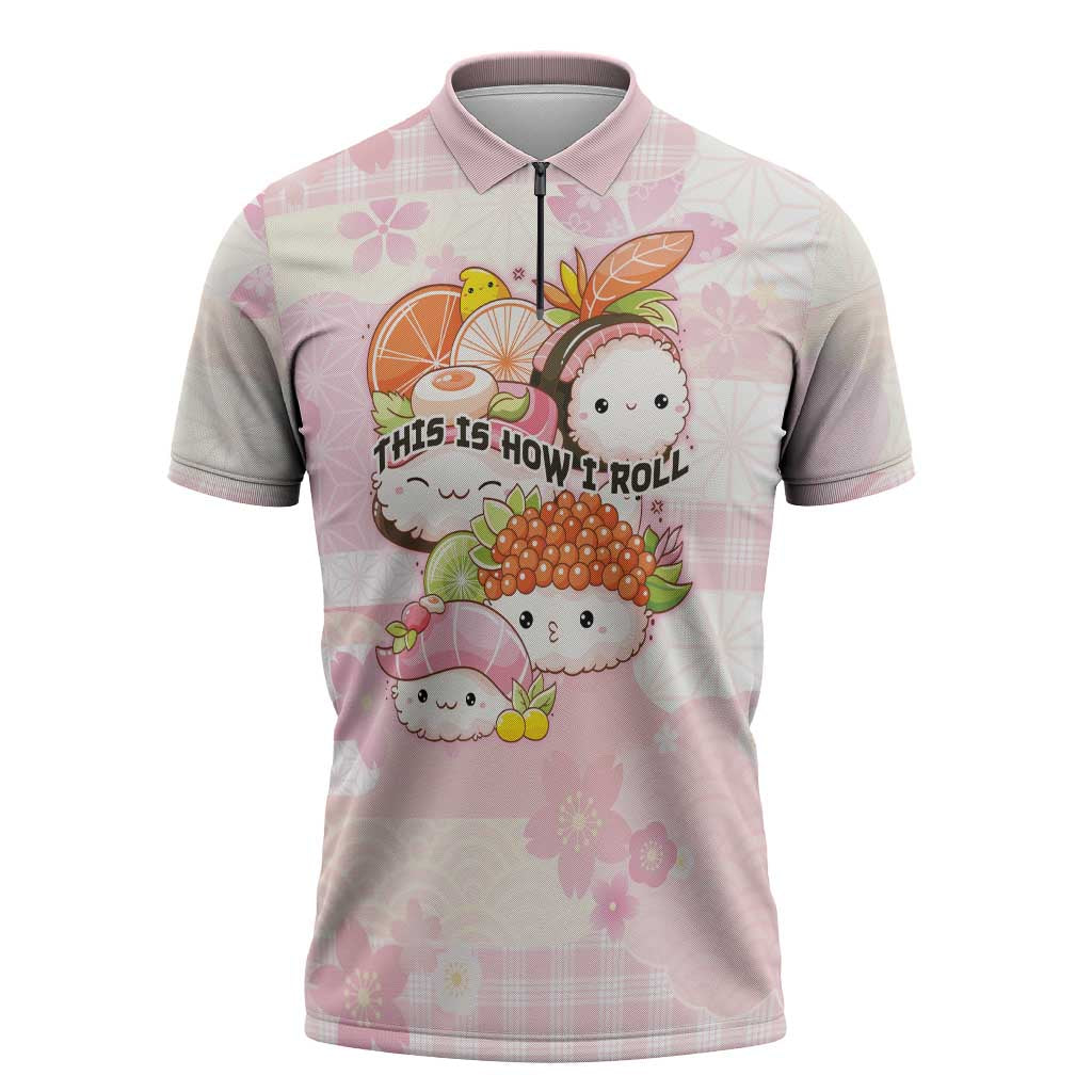 Personalized Japanese Kawaii Sushi Zipper Polo Shirt Pink Wagara Palaka This Is How I Roll