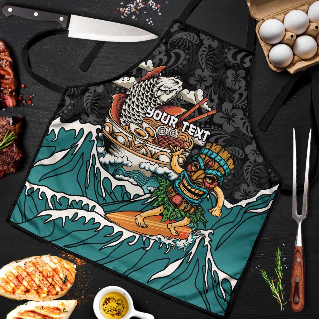 Personalized Japanese Koi Fish Ramen Apron Tiki Surfing Wagara Hibiscus Pattern
