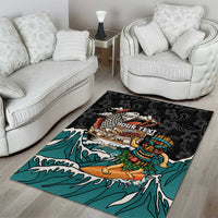 Personalized Japanese Koi Fish Ramen Area Rug Tiki Surfing Wagara Hibiscus Pattern