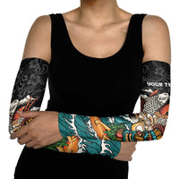 Personalized Japanese Koi Fish Ramen Arm Sleeves Tiki Surfing Wagara Hibiscus Pattern